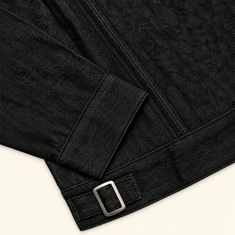 Raven Denim Jacket: silver waist adjuster and cuff detail