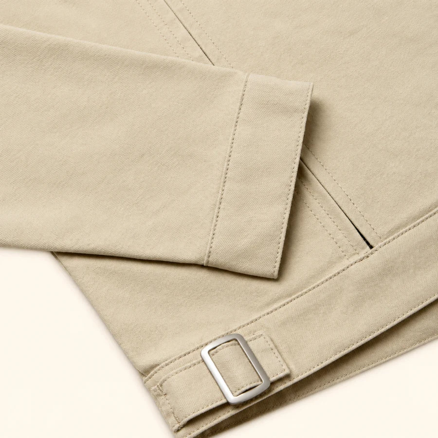 Tan Workwear Jacket: adjustable waist and cuff detail
