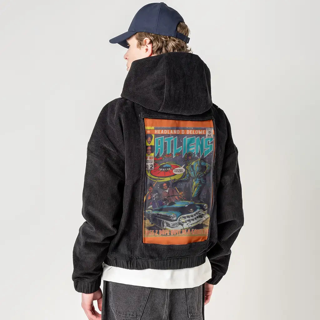 2dopeboyz patch on male retro cord hoodie in onyx