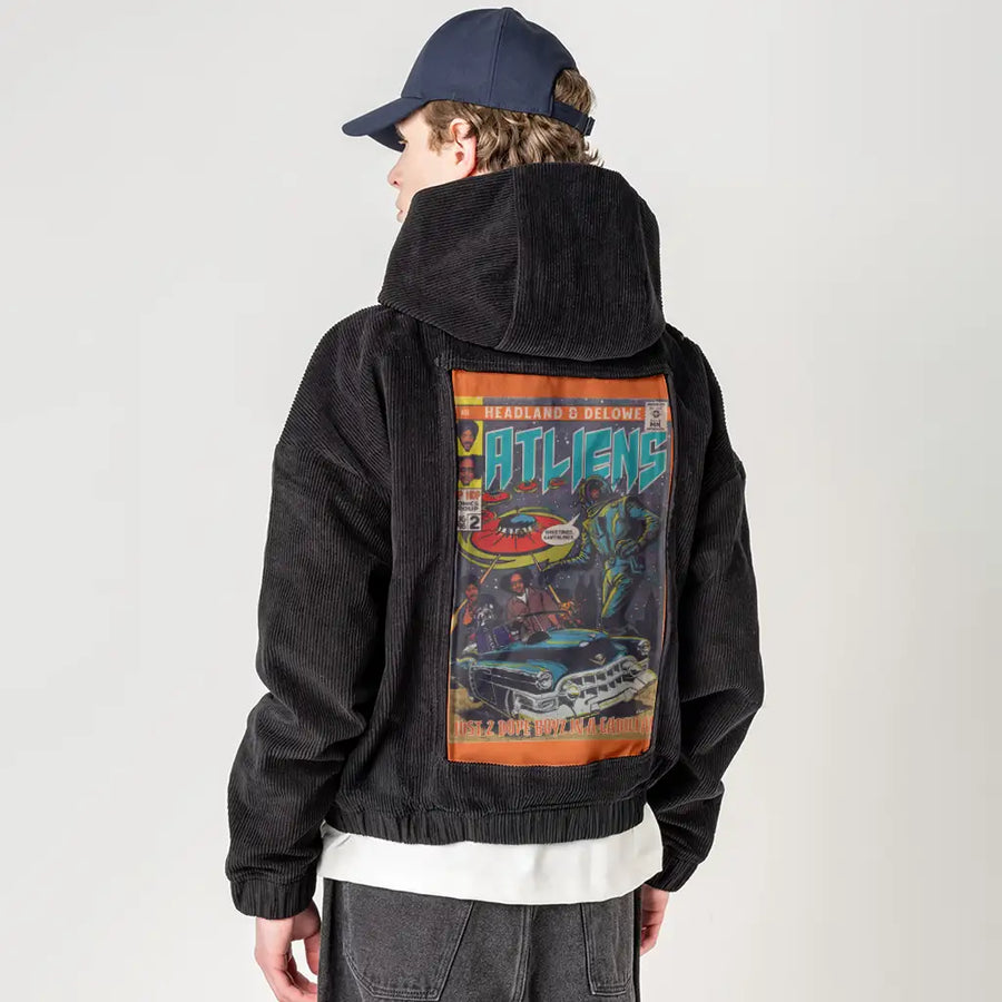 2dopeboyz patch on male retro cord hoodie in onyx