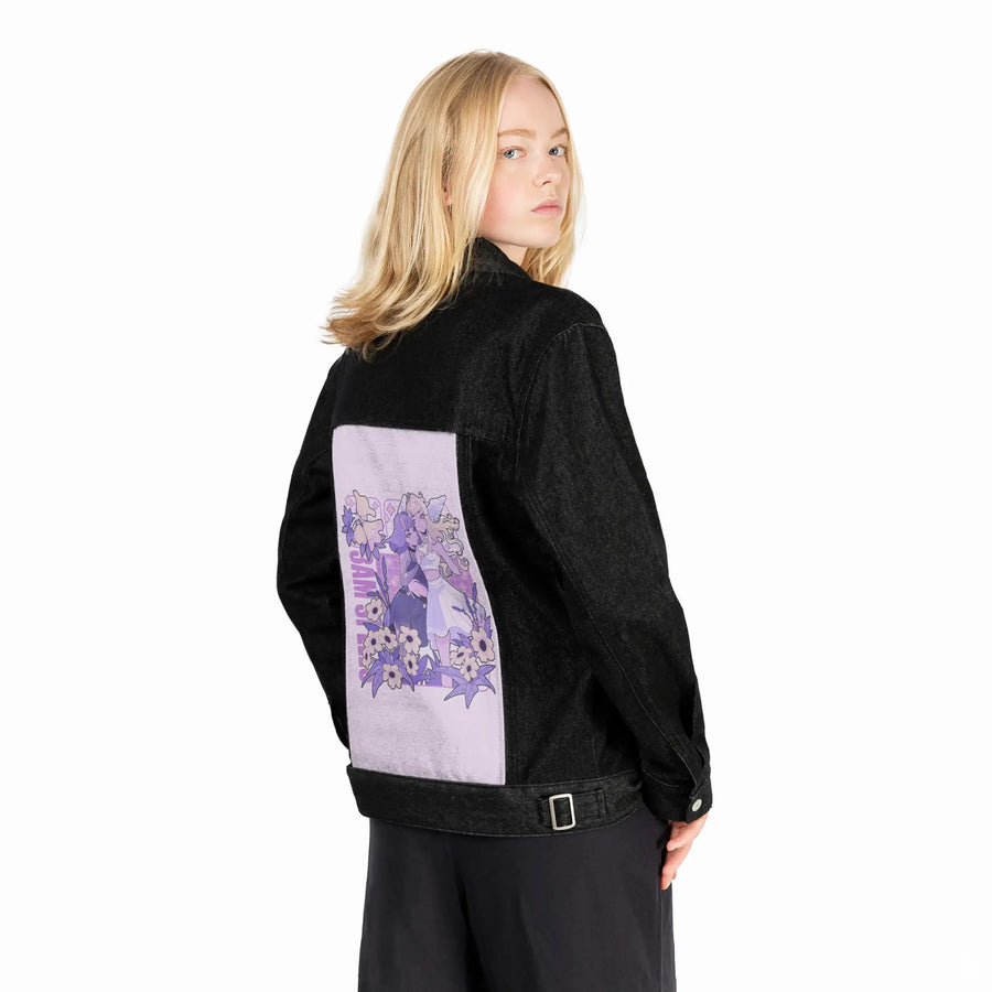 3amspells patch on female og denim jacket in raven