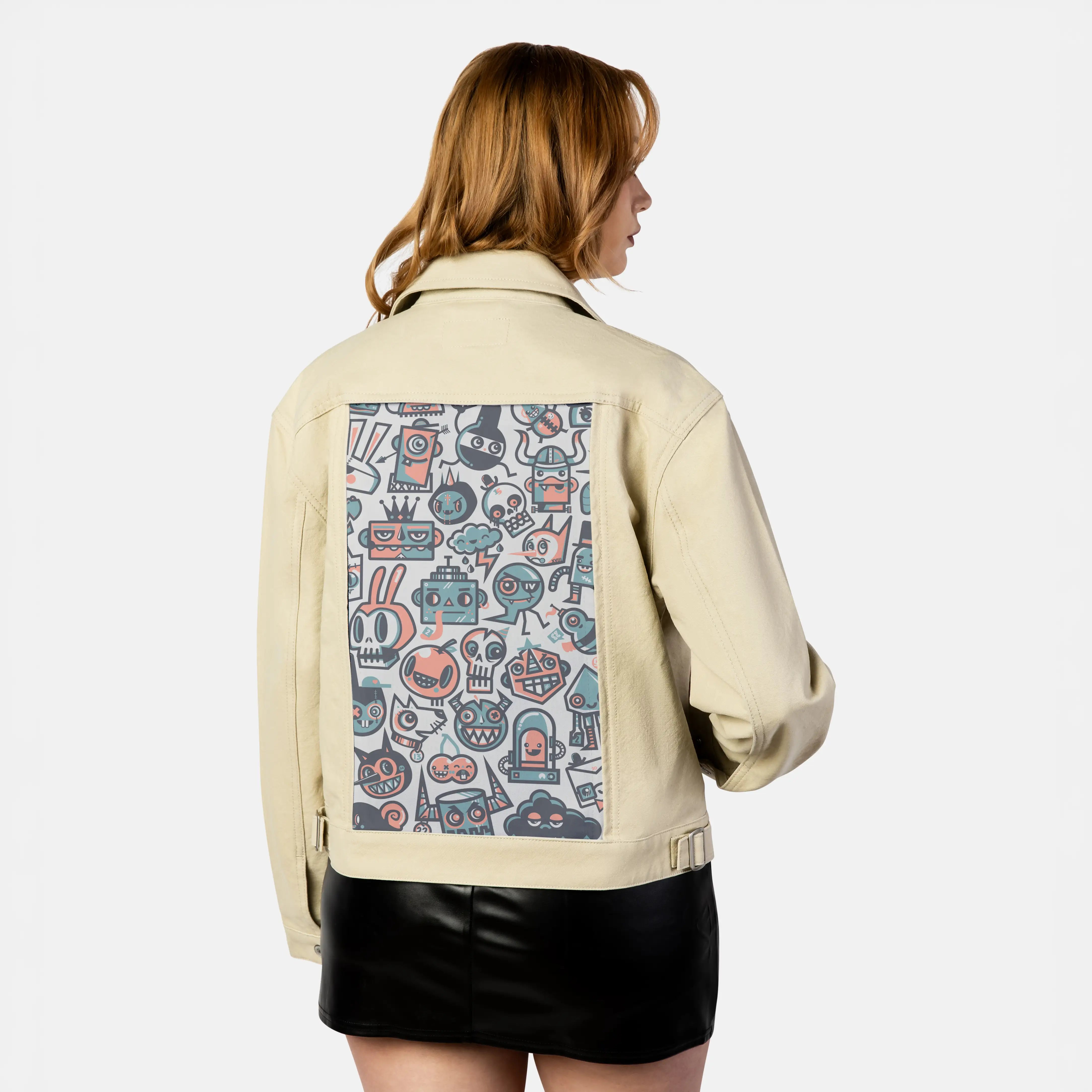 61cartoons patch on female atelier canvas jacket in tan