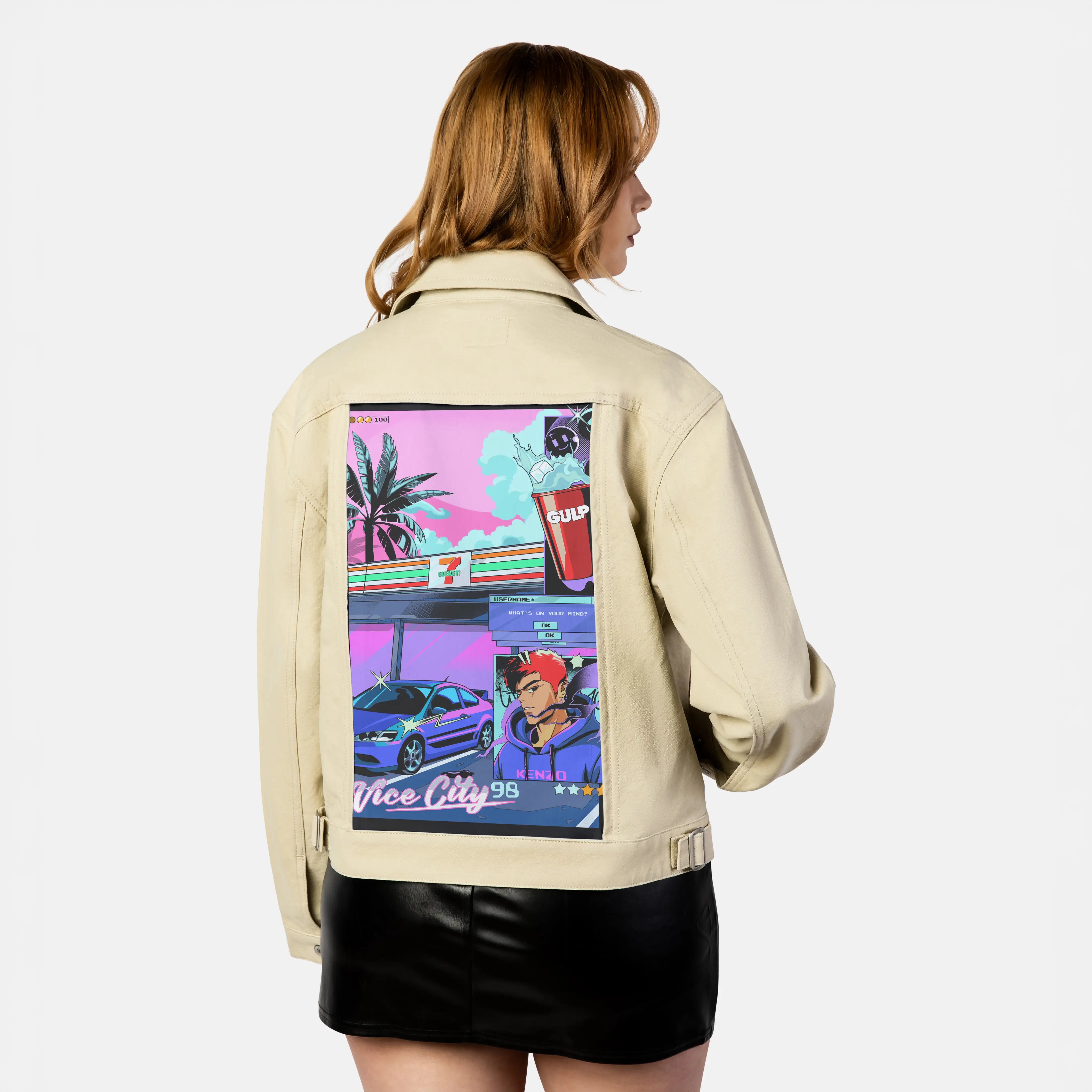 711night patch on female atelier canvas jacket in tan