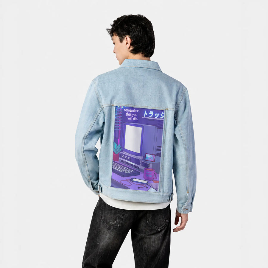 90spc patch on male og denim jacket in oceanside