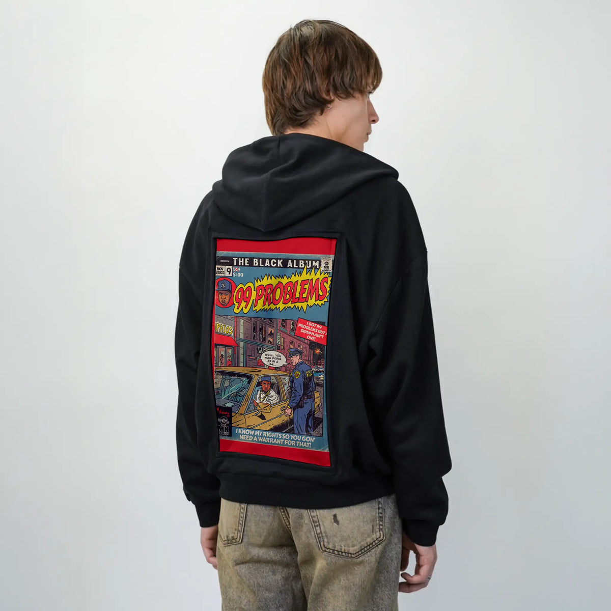 99problems patch on male essential zip hoodie in after hours