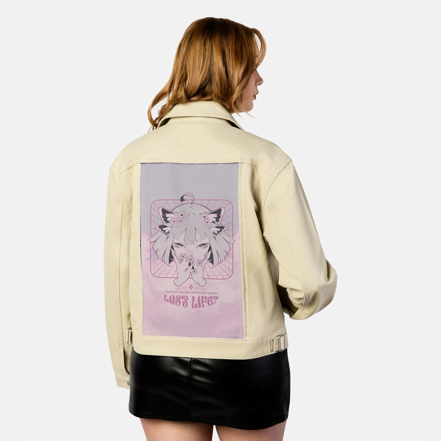 9lives patch on female atelier canvas jacket in tan