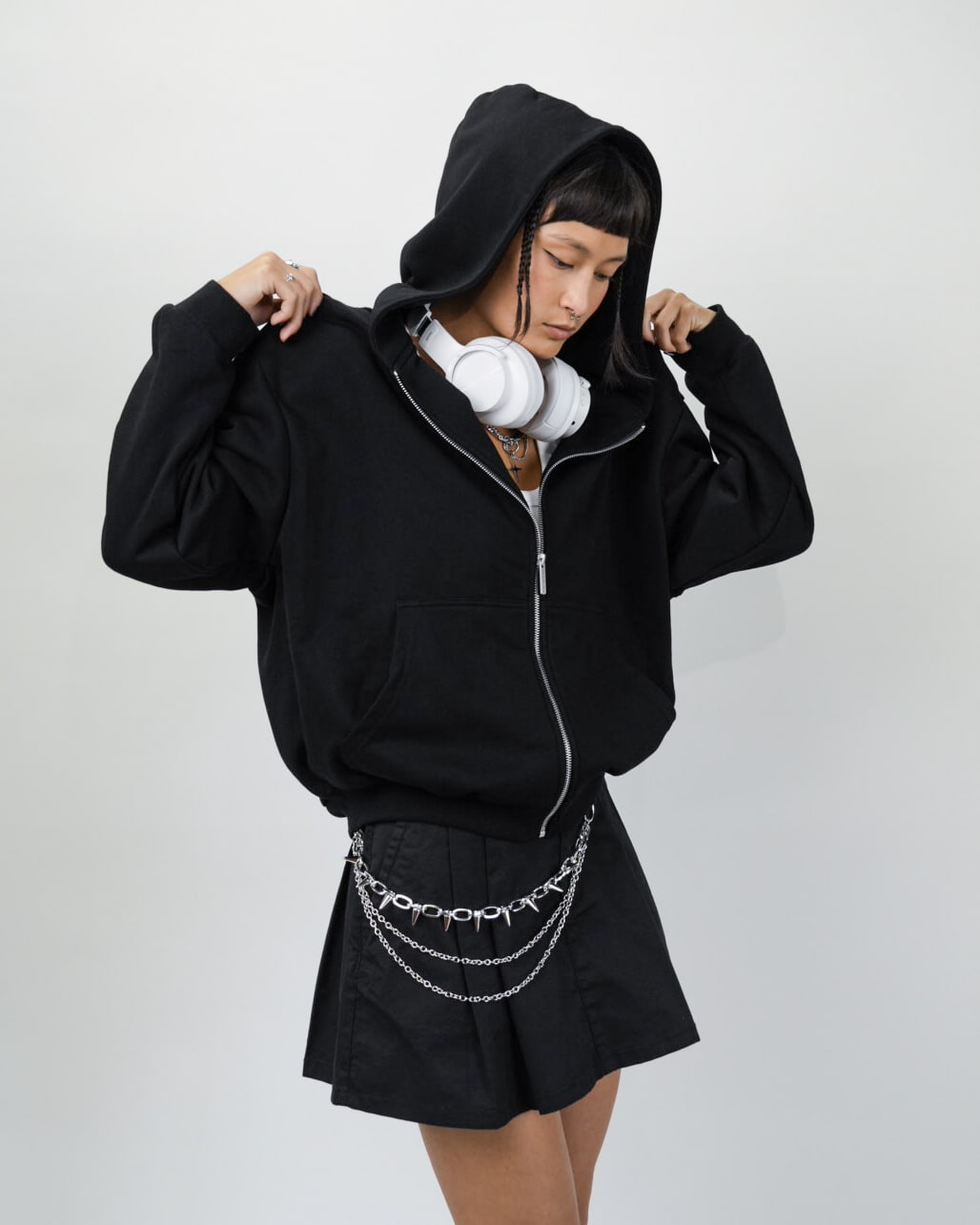 After Hours Essential Zip Hoodie, shown from the front and back