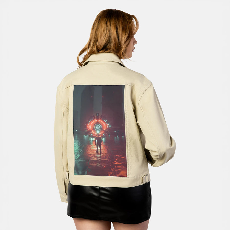 absolution patch on female atelier canvas jacket in tan
