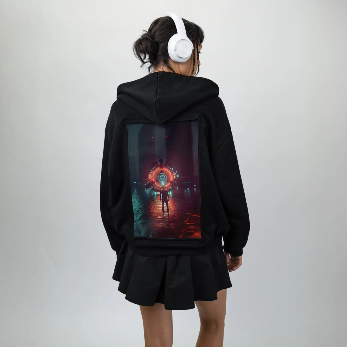 absolution patch on female essential zip hoodie in after hours