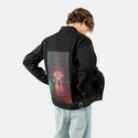 absolution patch on male og denim jacket in raven