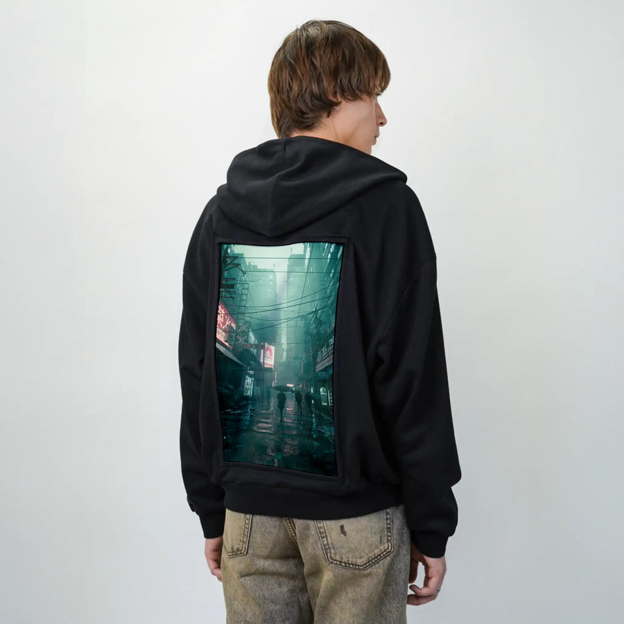 acidrain patch on male essential zip hoodie in after hours