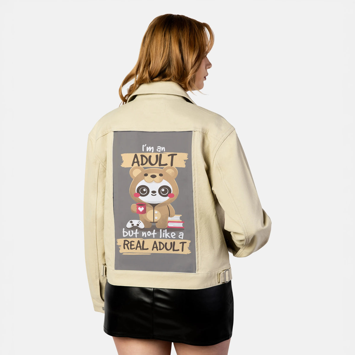 adultpanda patch on female atelier canvas jacket in tan