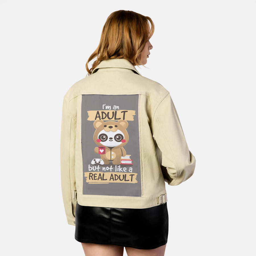 adultpanda patch on female atelier canvas jacket in tan
