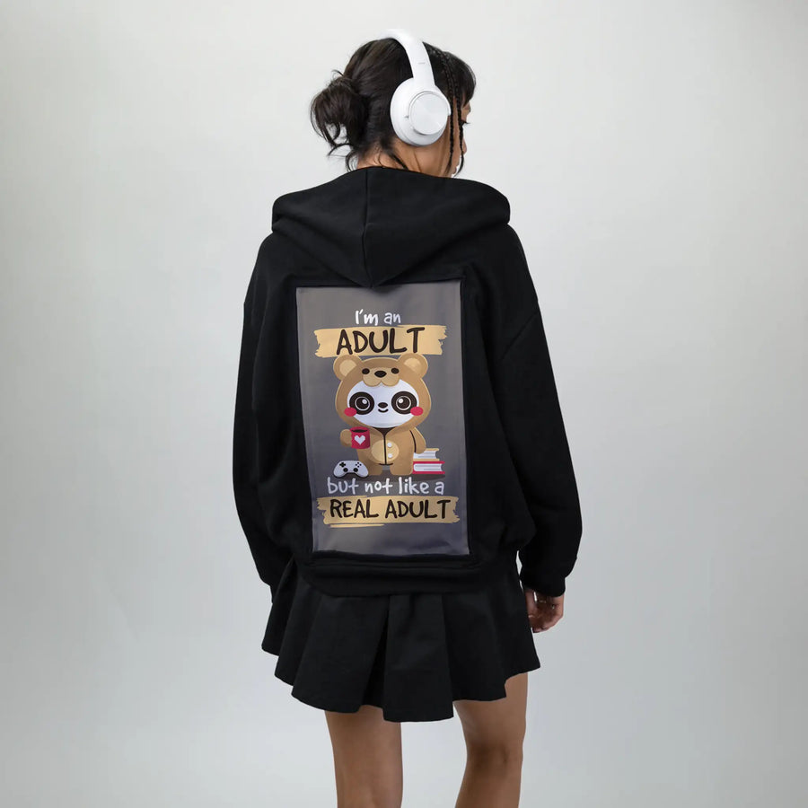 adultpanda patch on female essential zip hoodie in after hours