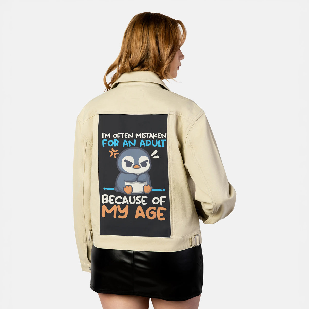 adultpenguin patch on female atelier canvas jacket in tan