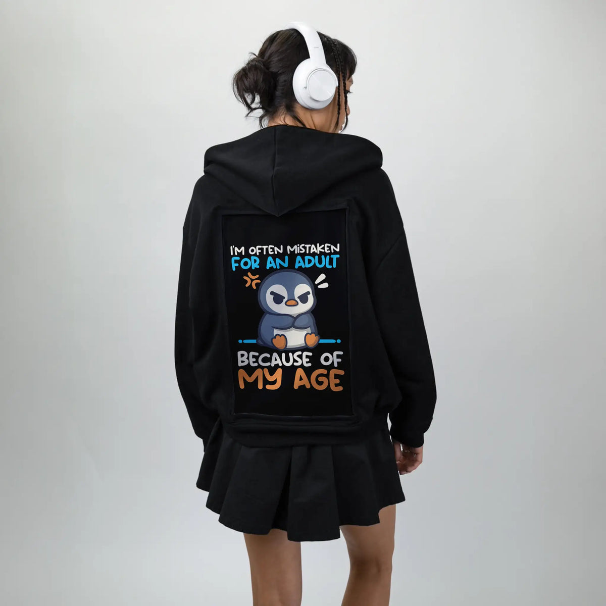 adultpenguin patch on female essential zip hoodie in after hours