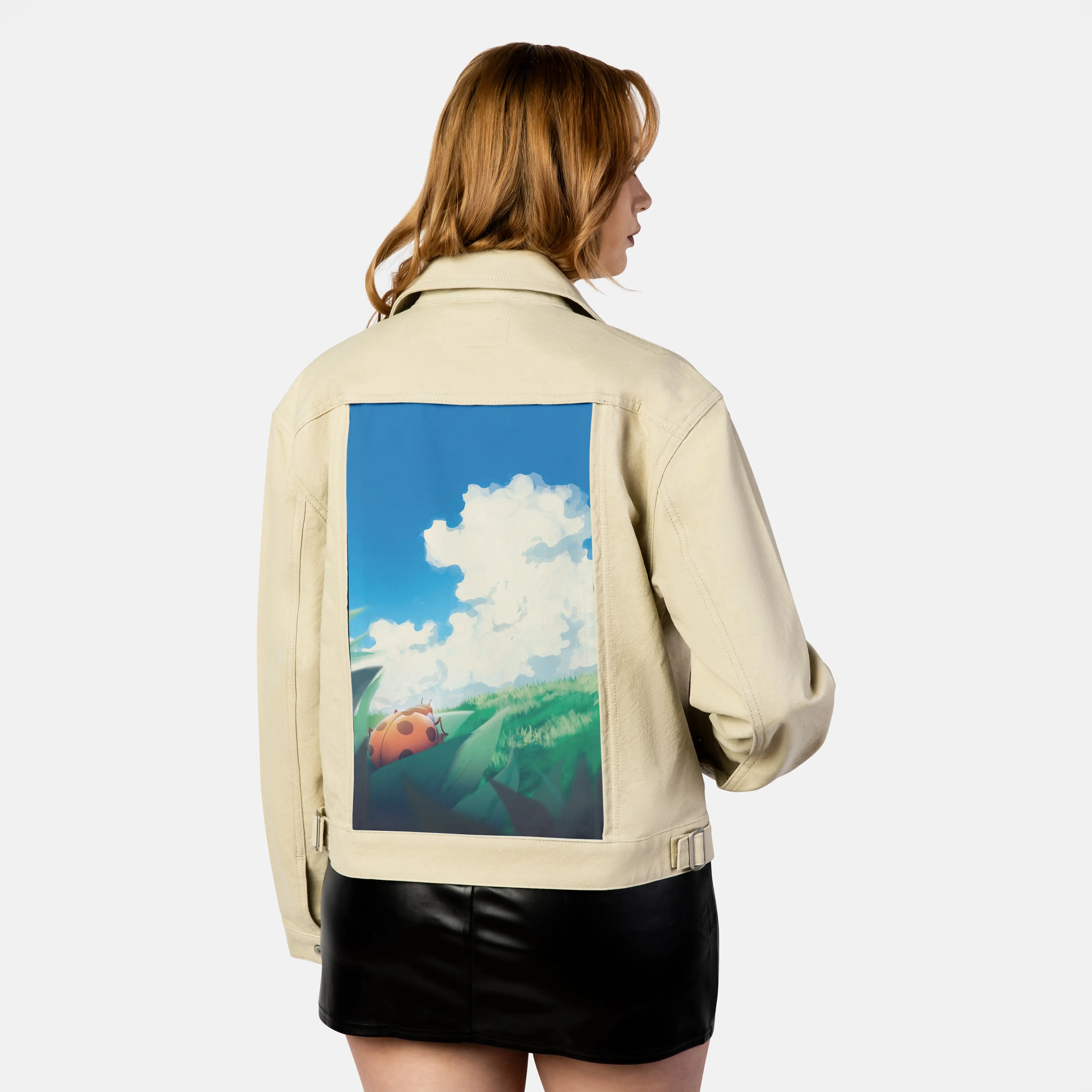 afternoon patch on female atelier canvas jacket in tan