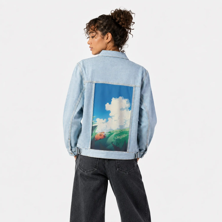 afternoon patch on female og denim jacket in oceanside