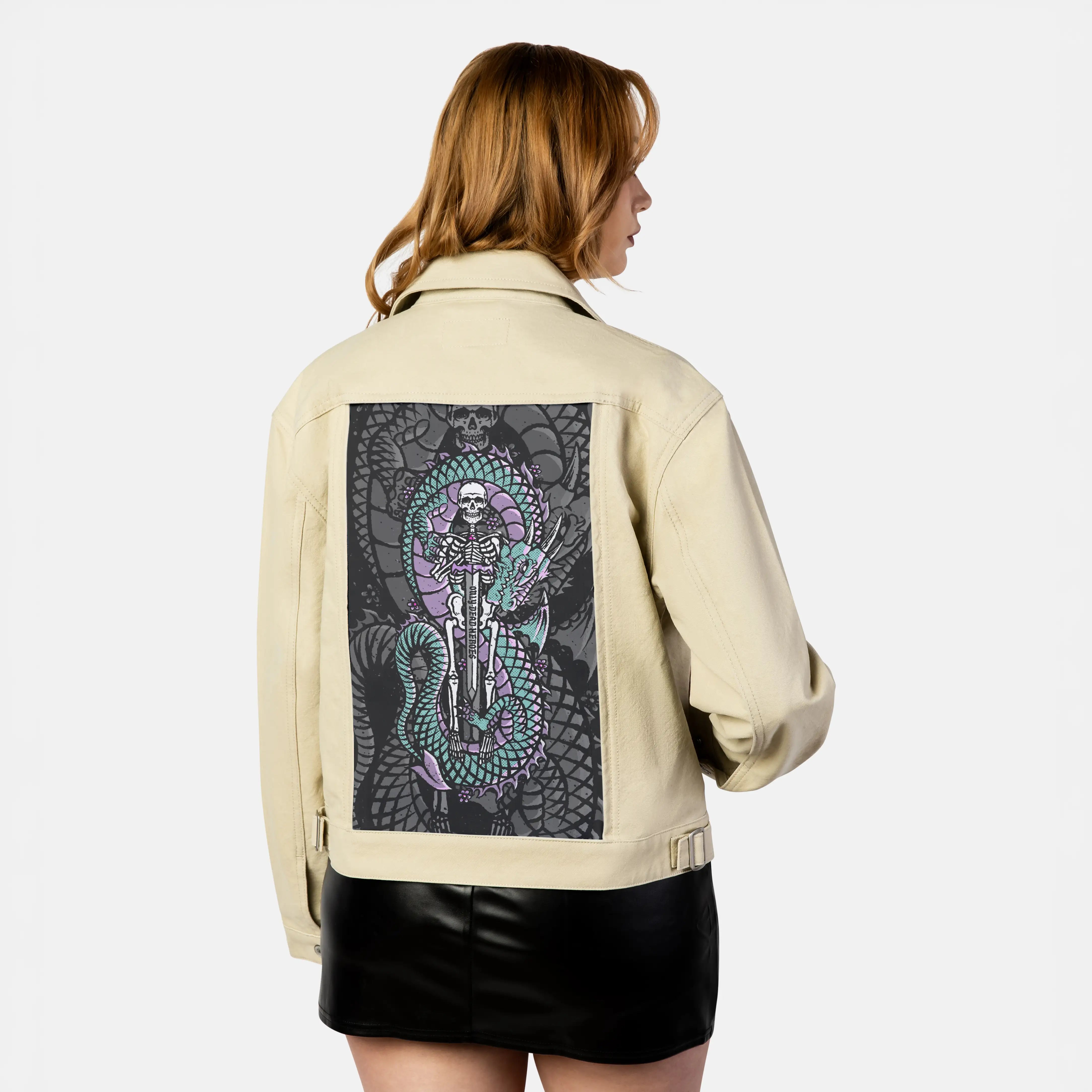 aheroesjourney patch on female atelier canvas jacket in tan