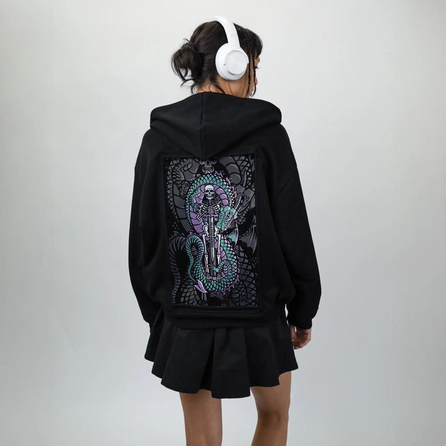 aheroesjourney patch on female essential zip hoodie in after hours