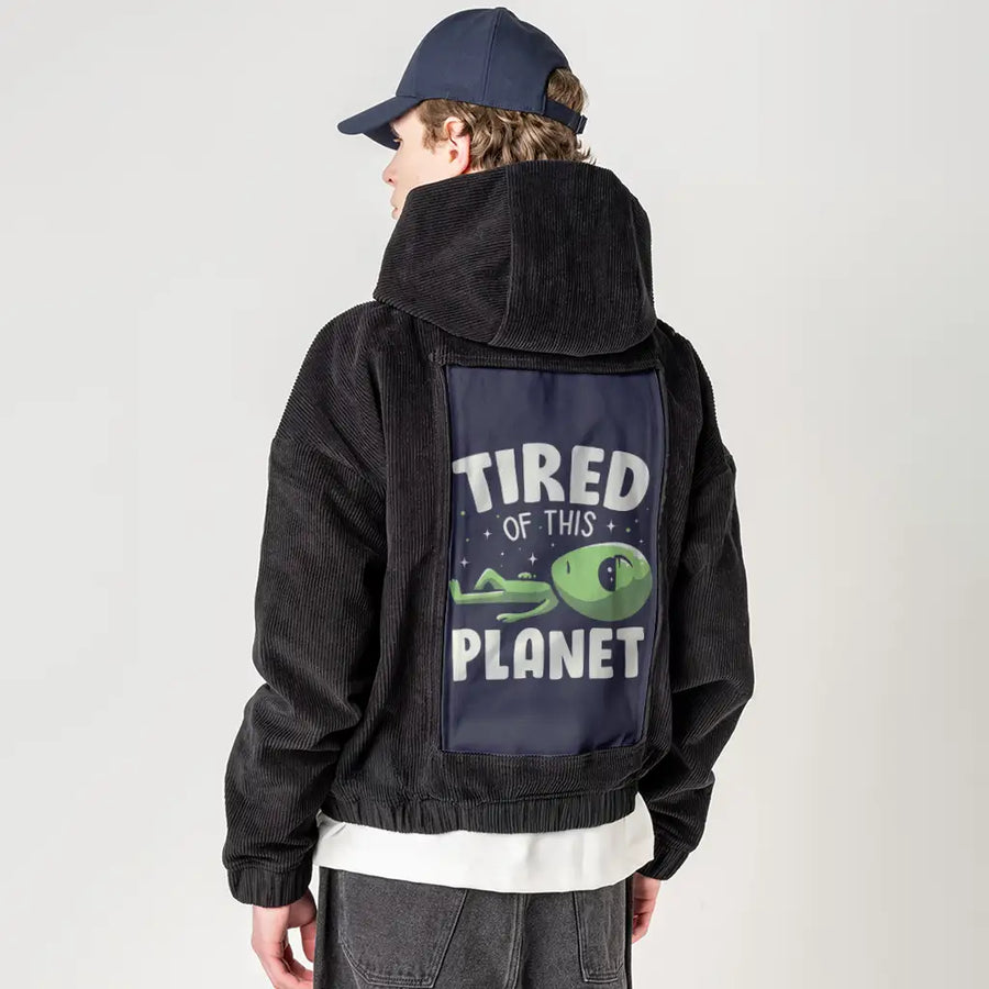 alienfeels patch on male retro cord hoodie in onyx