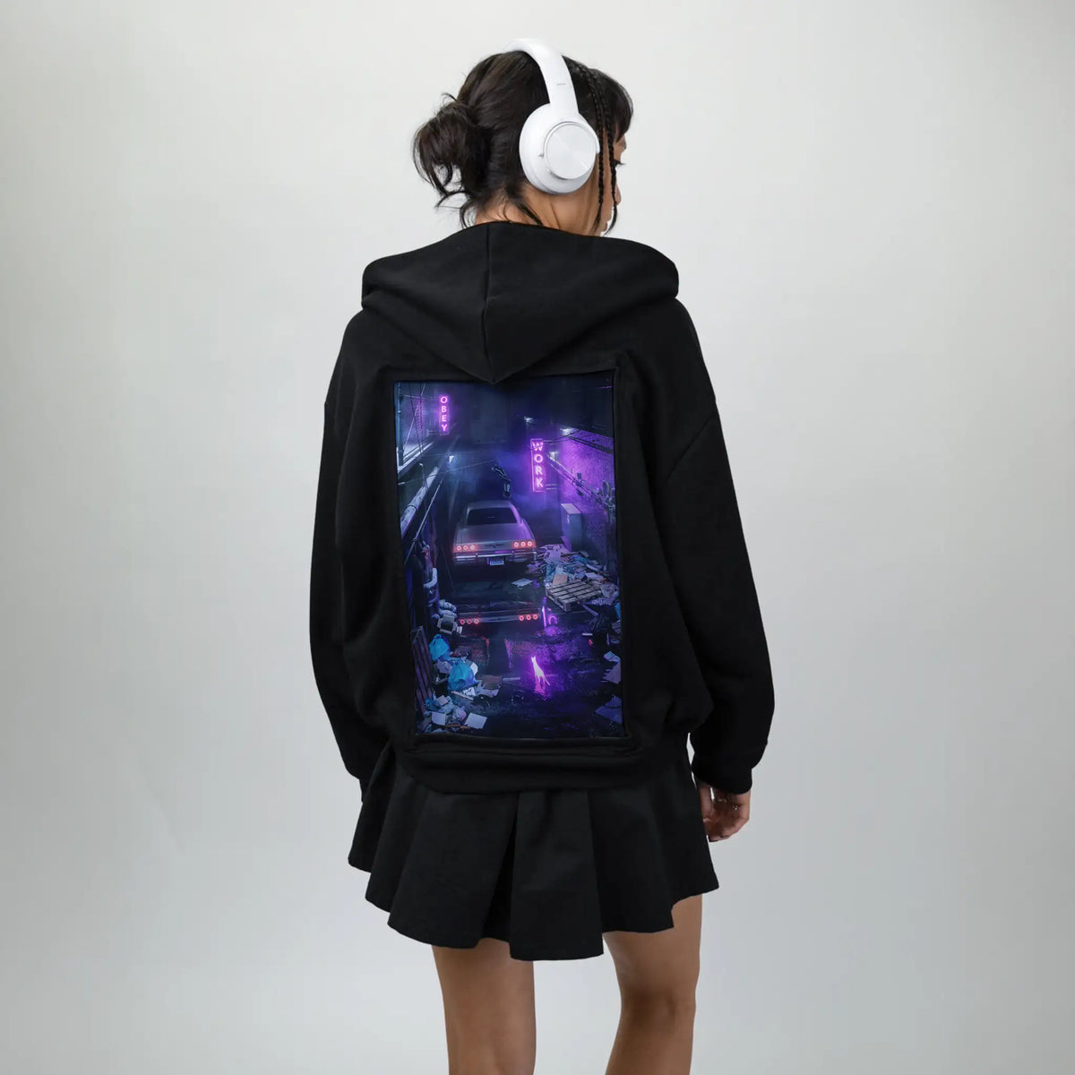 alleycat patch on female essential zip hoodie in after hours