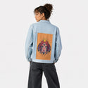 alleyesonme patch on female og denim jacket in oceanside