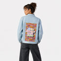 allthegirls patch on female og denim jacket in oceanside