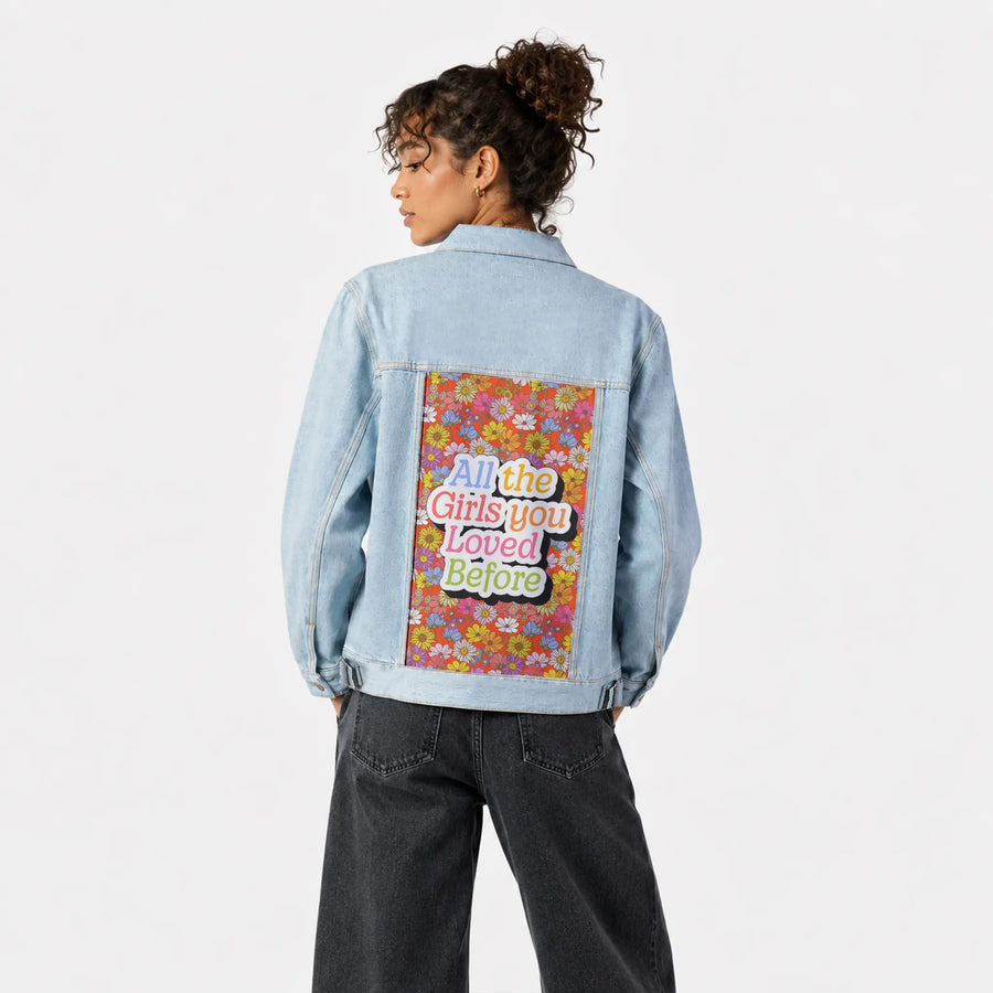 allthegirls patch on female og denim jacket in oceanside