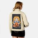 alltrickyhere patch on female atelier canvas jacket in tan