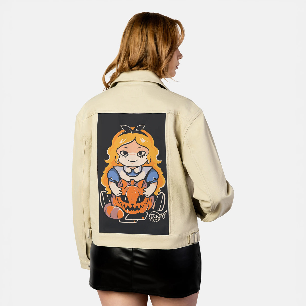 alltrickyhere patch on female atelier canvas jacket in tan
