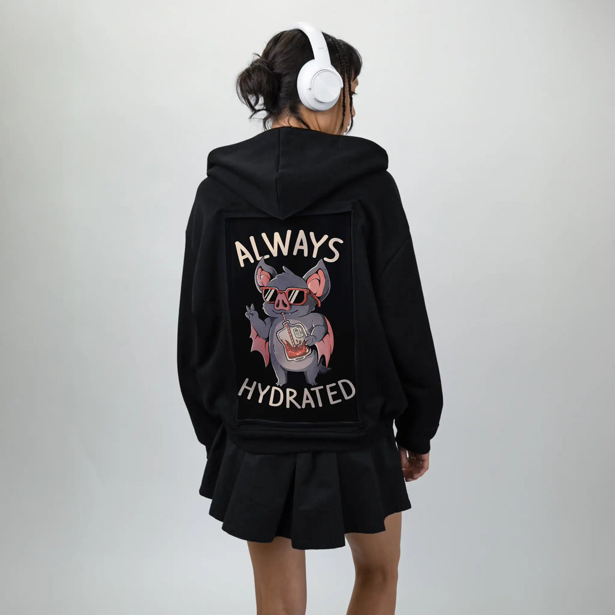 alwayshydrated patch on female essential zip hoodie in after hours
