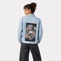 analogmemories patch on female og denim jacket in oceanside