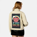 anappleaday patch on female atelier canvas jacket in tan