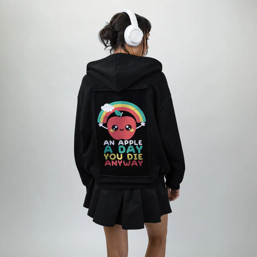 anappleaday patch on female essential zip hoodie in after hours