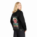 anappleaday patch on female og denim jacket in raven