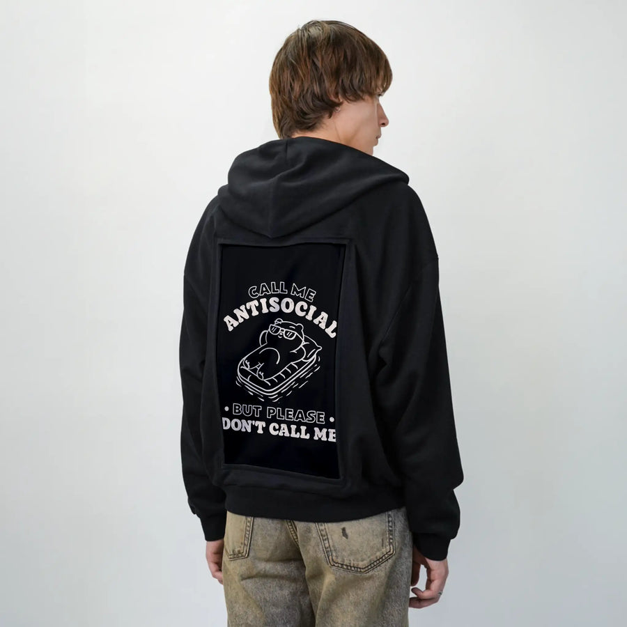 antisocialbear patch on male essential zip hoodie in after hours