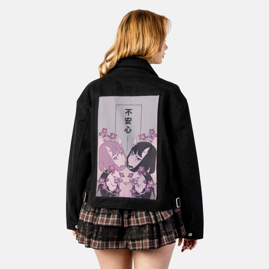anxiety patch on female atelier canvas jacket in nightfall