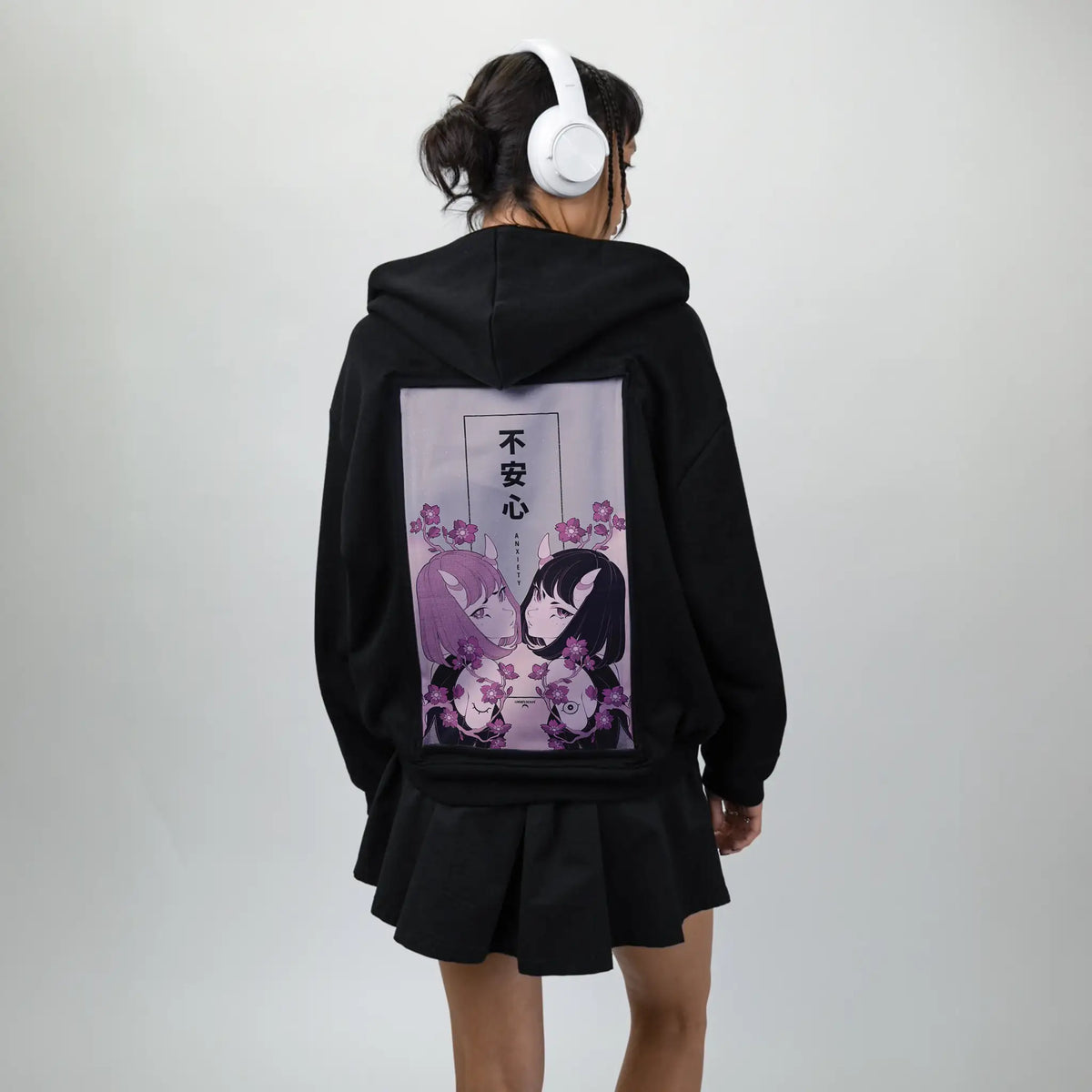 anxiety patch on female essential zip hoodie in after hours