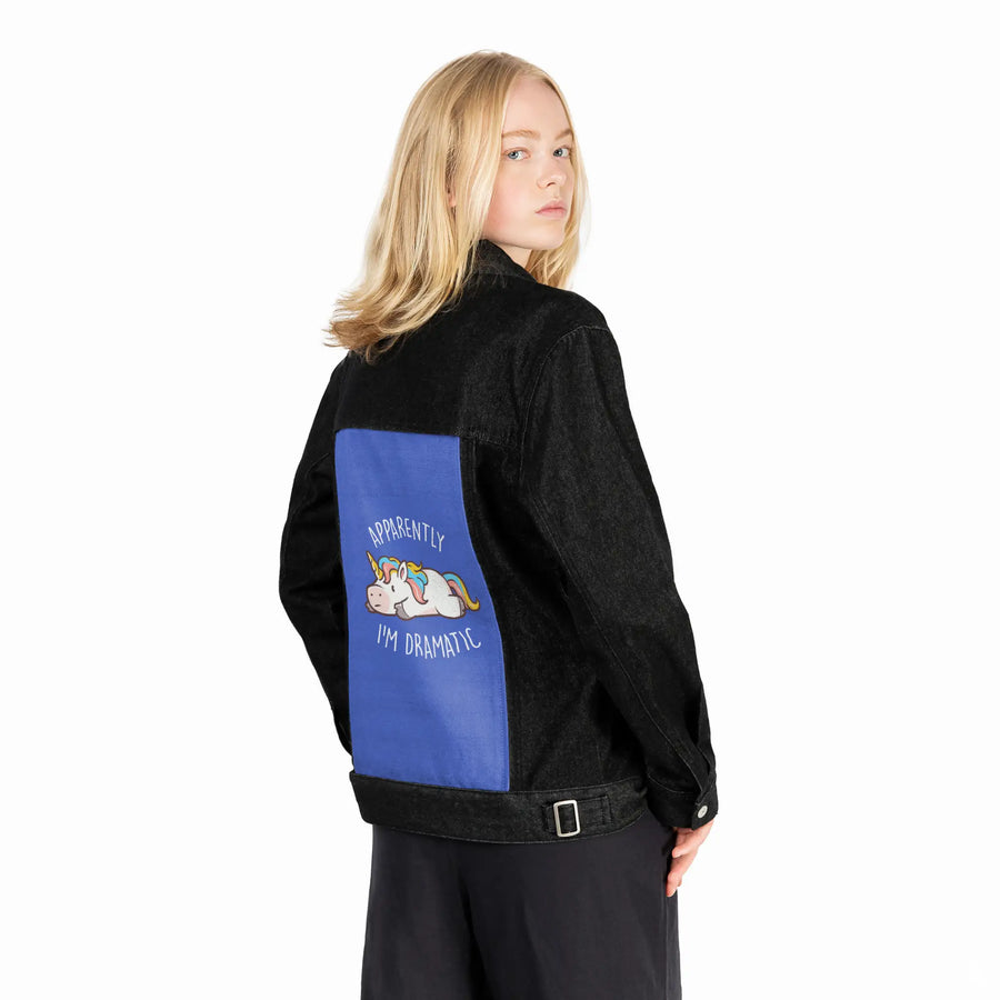 apparentlydramatic patch on female og denim jacket in raven