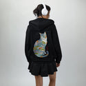aquacat patch on female essential zip hoodie in after hours