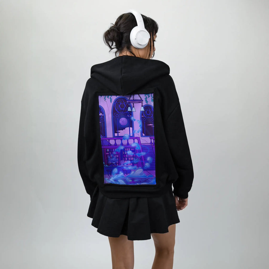 aquaticsummon patch on female essential zip hoodie in after hours
