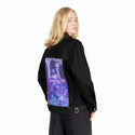aquaticsummon patch on female og denim jacket in raven