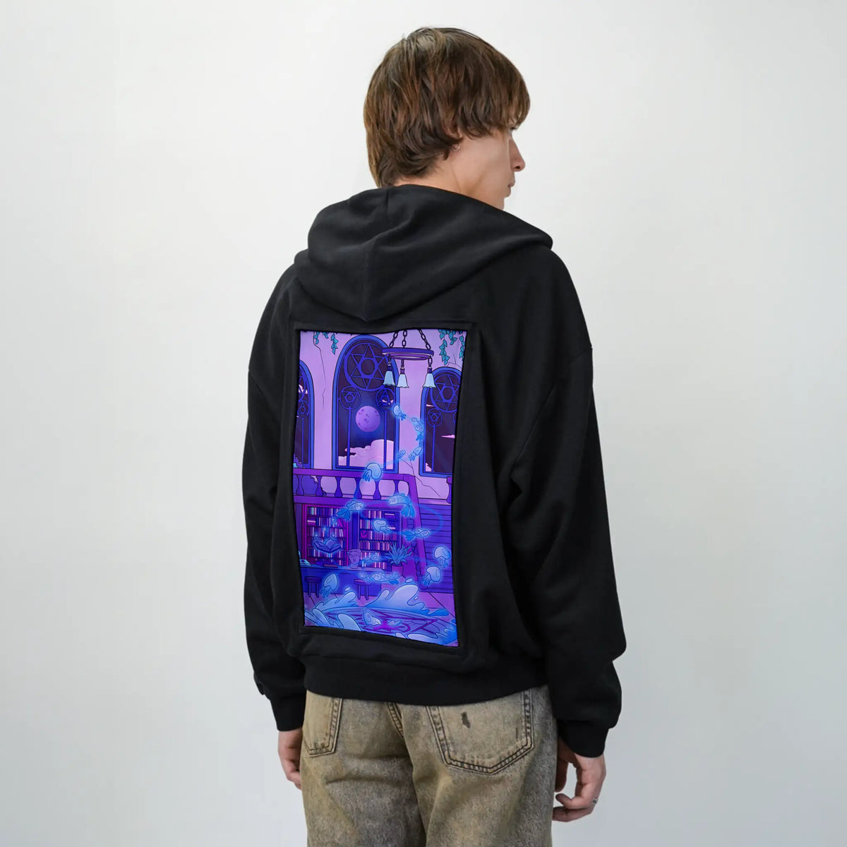 aquaticsummon patch on male essential zip hoodie in after hours