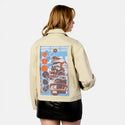armor patch on female atelier canvas jacket in tan