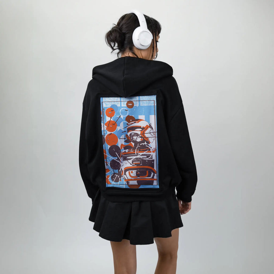 armor patch on female essential zip hoodie in after hours