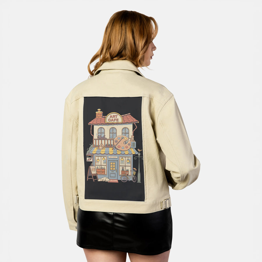 artcafejaponism patch on female atelier canvas jacket in tan