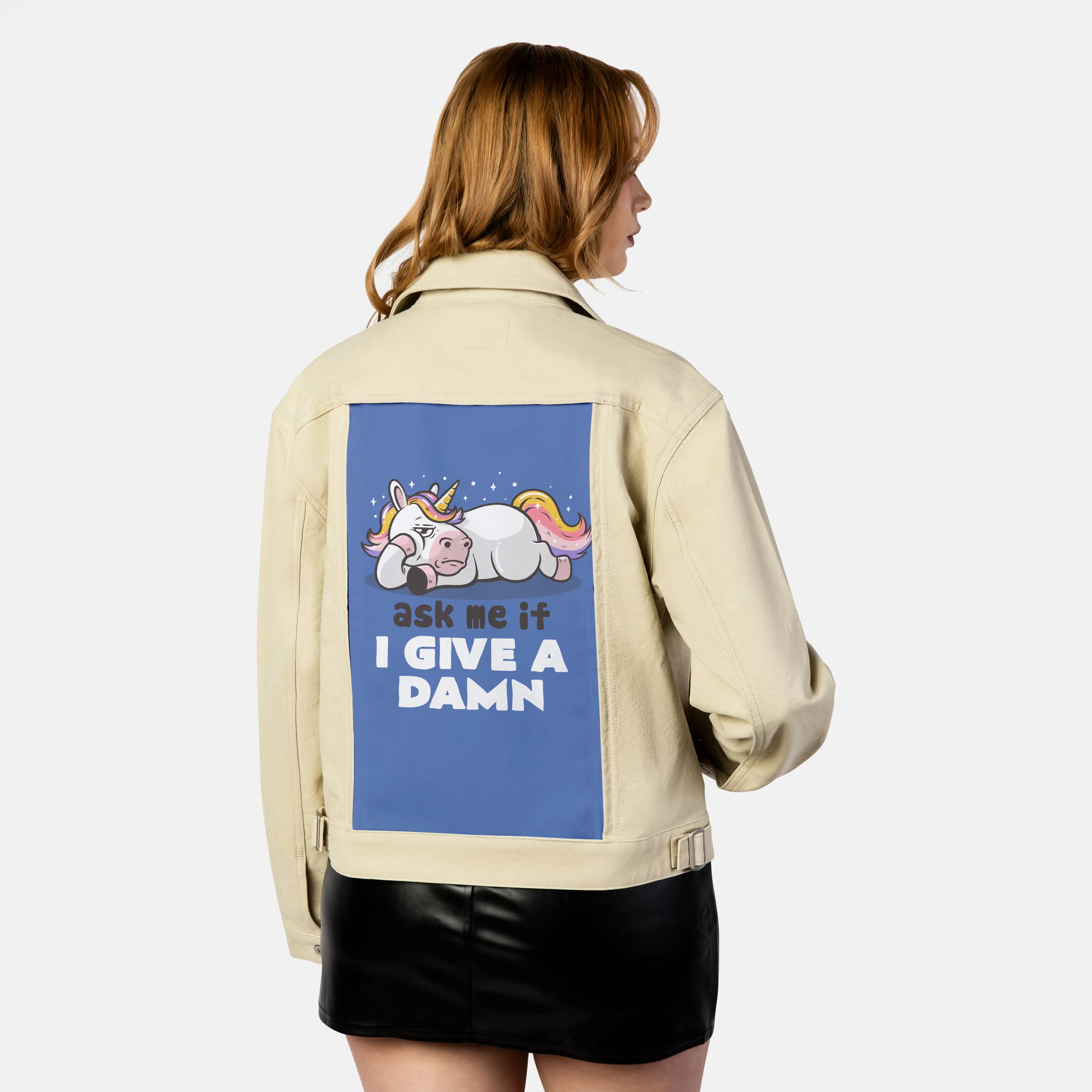 askmeifigiveadamn patch on female atelier canvas jacket in tan