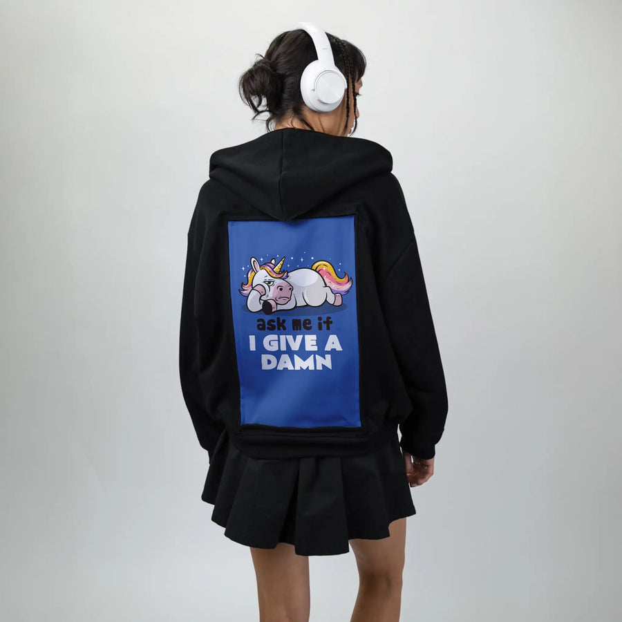 askmeifigiveadamn patch on female essential zip hoodie in after hours