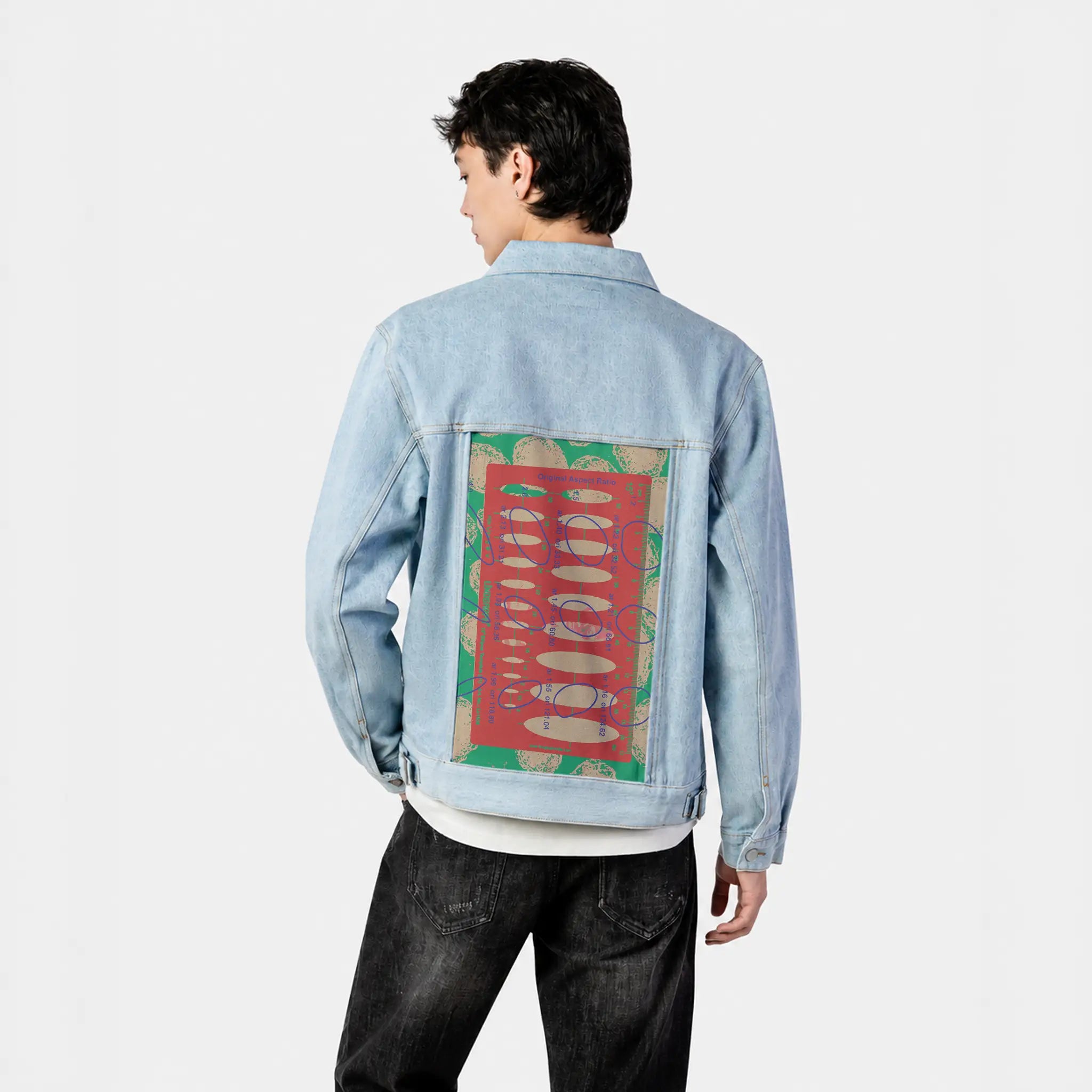 aspectratio patch on male og denim jacket in oceanside